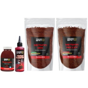 Zestaw Method - Feeder Bait Truskawka Mix Pellet Booster Zalewa