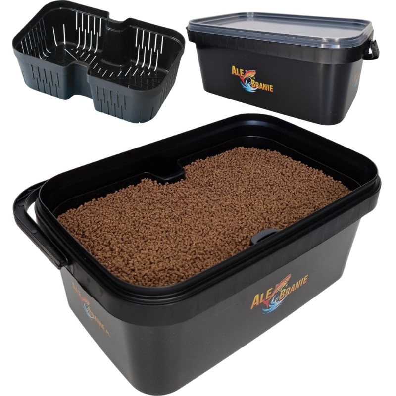 Wiaderko Alebranie 2L + Pellet Zanętowy Aller Aqua 2mm 1kg + Sito Drennan