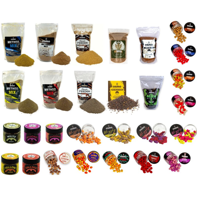 Zestaw Przynęt Zanęt Pelletów Osmo 28 Sztuk Mix Smaków
