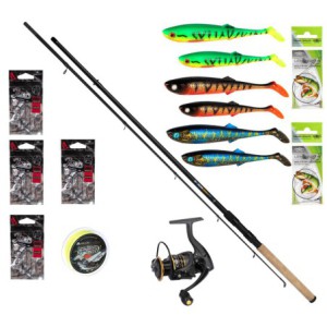 Zestaw Spinningowy Szczupakowy Mikado Wędka Sasori + kołowrotek Carus + Akcesoria