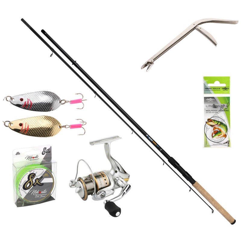 Zestaw Spinningowy Szczupakowy Mikado Wędka Sasori + kołowrotek Inazuma + Akcesoria