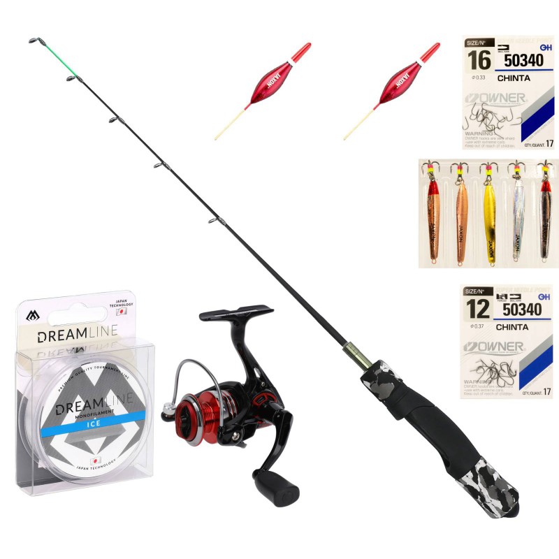 Zestaw Podlodowy Wędka Kołowrotek Akcesoria Mikado Jaxon Owner