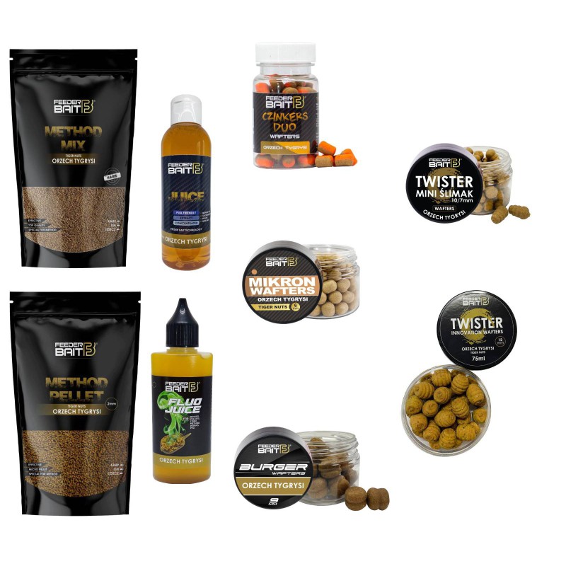 Zestaw Feeder Bait Method Feeder Orzech Tygrysi Zanęta Pellet Zalewy Waftersy