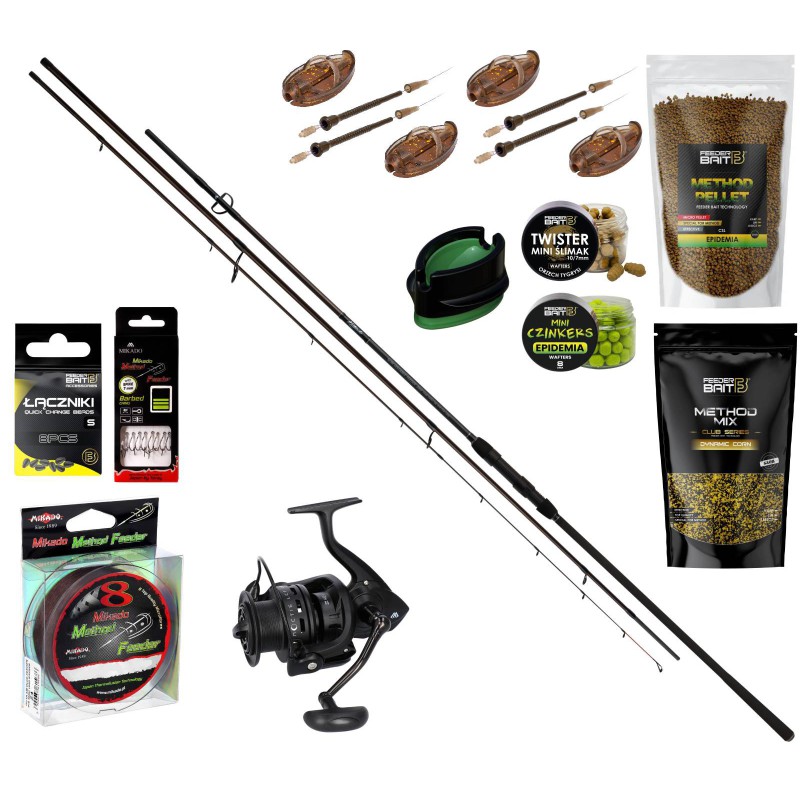 Zestaw Method Feeder Wędka Kołowrotek Akcesoria Przynęty Mikado FeederBait