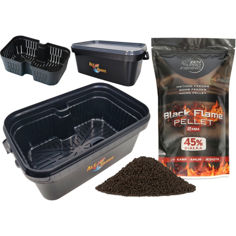 ZEN Pro Fishing BLACK FLAME Pellet + Wiaderko Alebranie + Sito Drennan