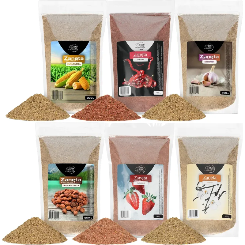 ZEN Pro Fishing 6 x Zanęta - Wanilia Truskawka Ochotka Czosnek Kukurydza Orzech Tygrysi
