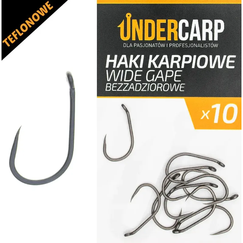 Undercarp Teflonowe haki karpiowe WIDE GAPE bezzadziorowe 2