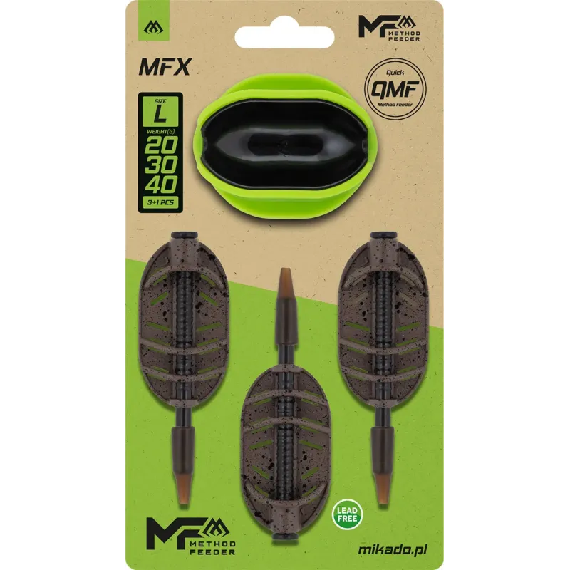 ZESTAW PODAJNIK MIKADO METHOD FEEDER MFX - Q.M.F - ros. L - 20+30+40g + FOREMKA