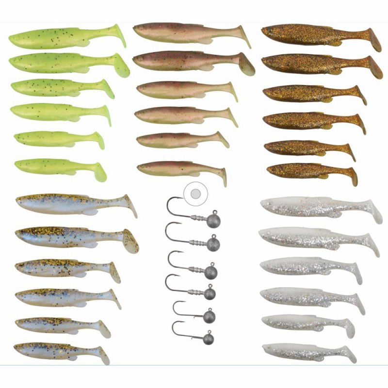 ZESTAW SPINNINGOWY SAVAGE GEAR FAT MINNOW T-TAIL KIT 36SZT.